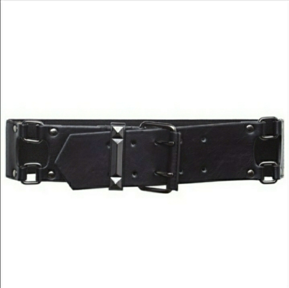 BCBG Faux Leather Black Studded Wide Waist Belt